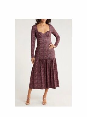 Hutch Chase Dress Size SmallLong-Sleeve Floral Sweetheart Midi Dress
